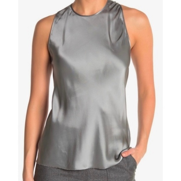 Helmut Lang NEW Back Twist Satin Sleeveless Blouse in Pebble Gray S - Picture 1 of 8